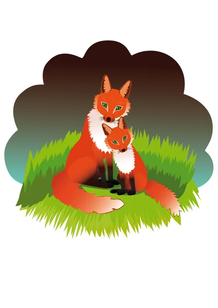 The fox with cub — Stock Vector