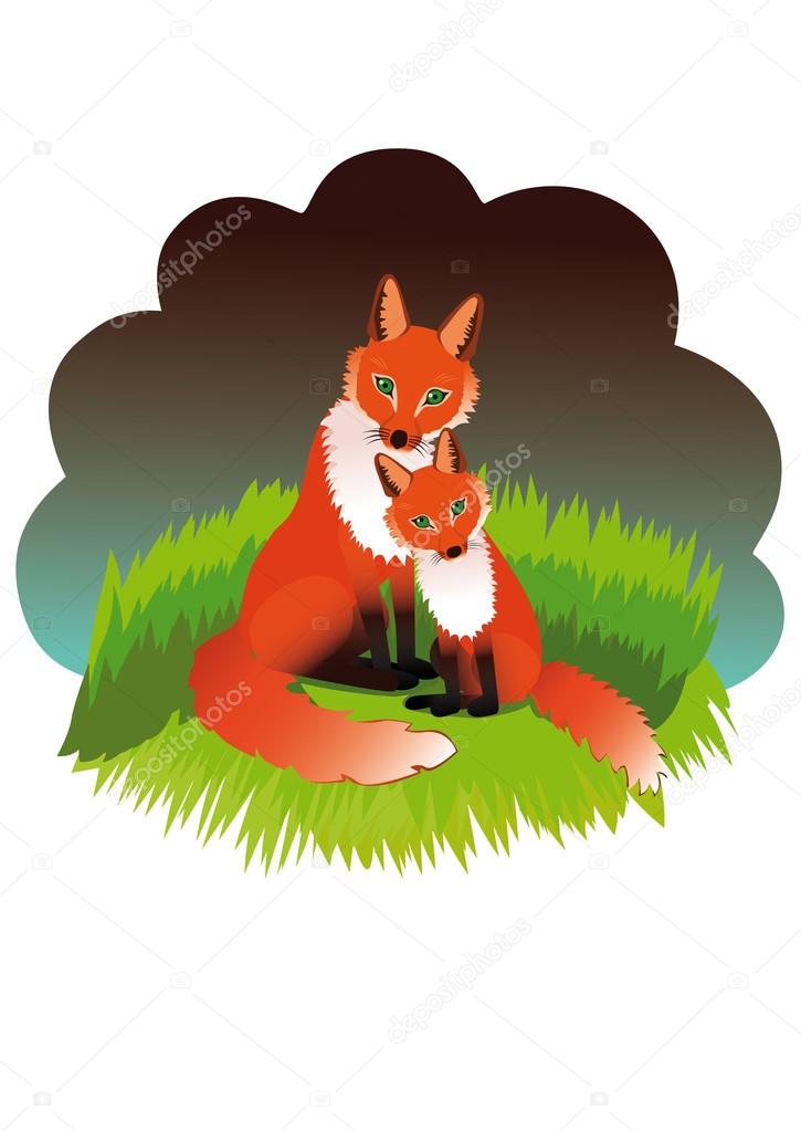 The fox with cub