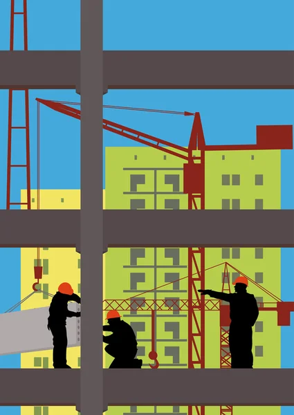 Trabajadores en una obra de construcción — Archivo Imágenes Vectoriales