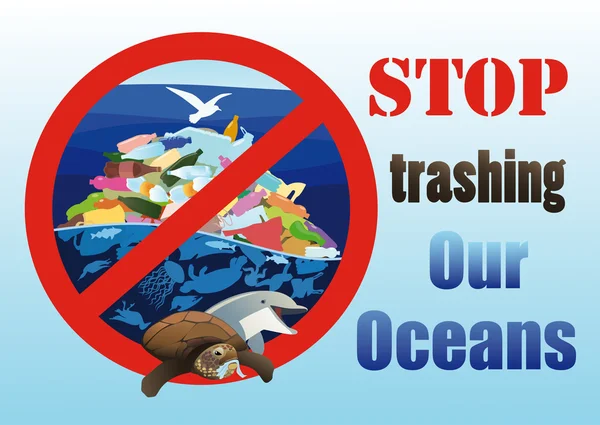 Ecological poster Stop trashing our oceans — Stock Vector