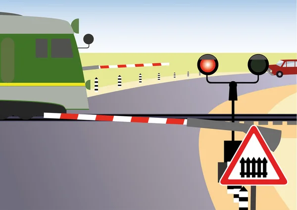 Travessia ferroviária regulamentada. Regras rodoviárias . Gráficos Vetores