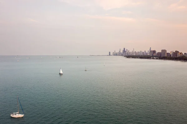 Luchtfoto Van Zeilboten Uit Montrose Haven Bij Zonsondergang Als Varen — Stockfoto