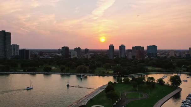 Chicago September 2020 Die Sonne Beginnt Untergehen Und Färbt Den — Stockvideo