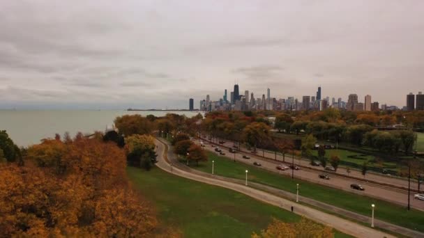 Chicago Octubre 2020 Tráfico Pasa Por Lake Shore Drive Mientras — Vídeo de stock