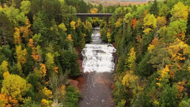 Hermoso Vídeo Aéreo Del Puente Ferroviario Abandonado Que Cruza Río — Vídeo de stock