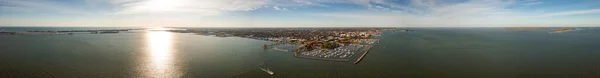 Incredible Aerial City Skyline Wide Angle Panorama Photograph Sandusky Ohio — Stock Photo, Image