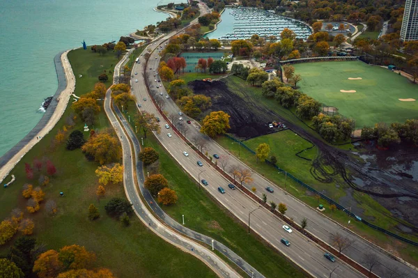 Chicago Outubro 2020 Viajantes Bicicleta Veículos Começam Seu Retorno Para — Fotografia de Stock