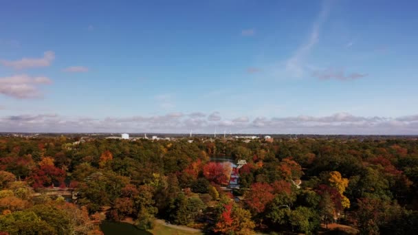 Prachtige Herfst Luchtfoto Neerwaarts Een Van Meren Roger Williams Park — Stockvideo