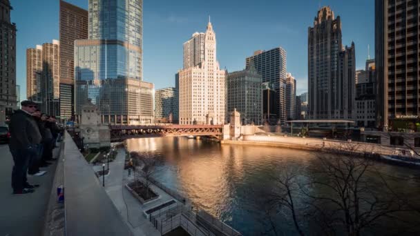 Chicago März 2021 Die Klempnergewerkschaft Färbte Den Chicago River Frühen — Stockvideo