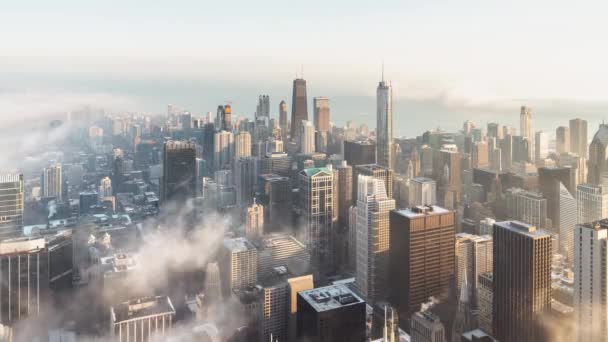 Incredible Aerial Skyline Time Lapse Patches Dense Low Fog Makes — Stock Video