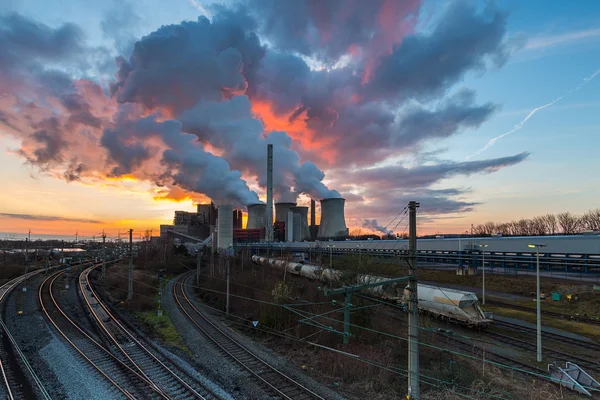 Electricity power plant at sunset — Stock Photo, Image