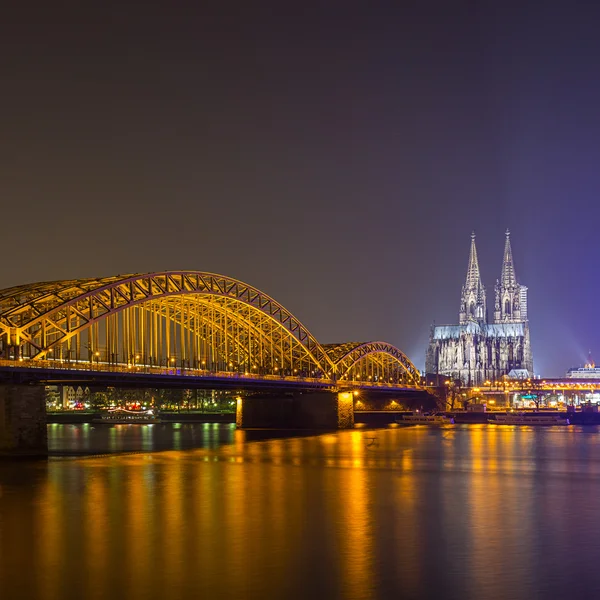 Pemandangan katedral cologne di malam hari — Stok Foto