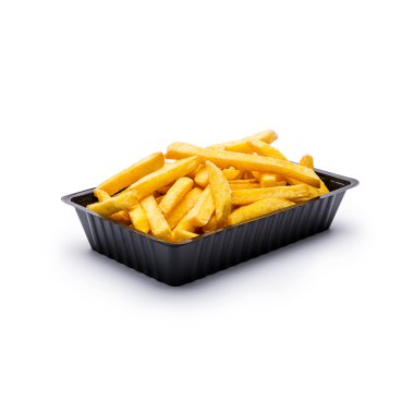french fries in a black shell on white clipart