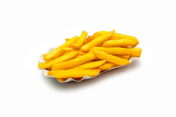 Pommes frites i en skal på vit — Stockfoto