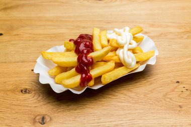 french fries with ketchup and mayonnaise clipart