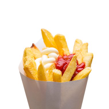 potato fries with mayonnaise and ketchup clipart