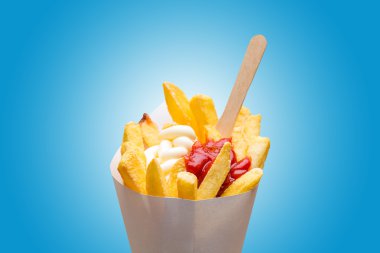 fries pommes bag with mayonnaise and ketchup clipart