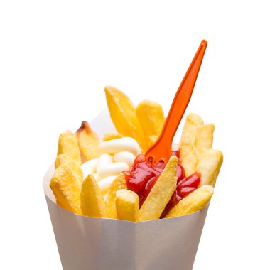 French fries bag with mayonnaise and ketchup clipart