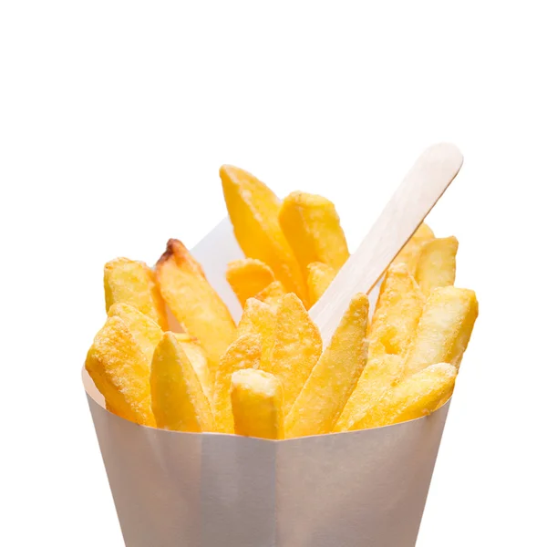 Золота картопля фрі в сумці — стокове фото
