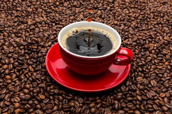 Drop of coffee on beans — Stock Photo, Image