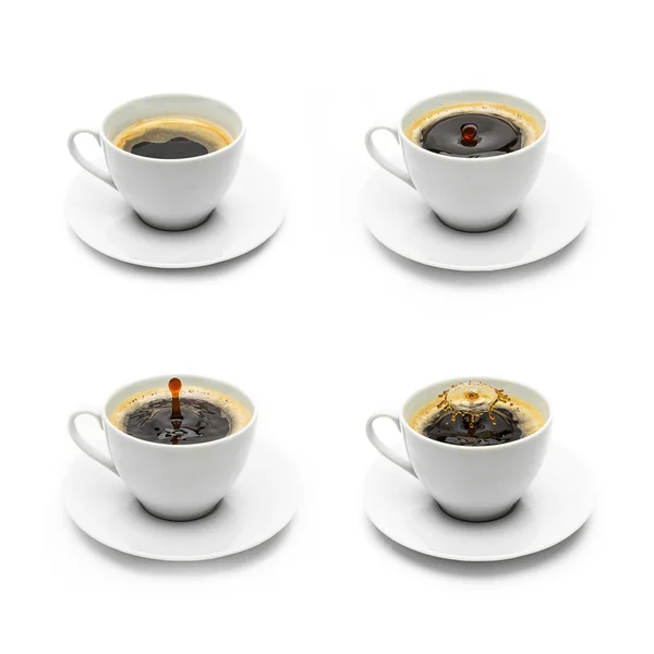 Filiżanki kawy z kropli kolaż — Zdjęcie stockowe