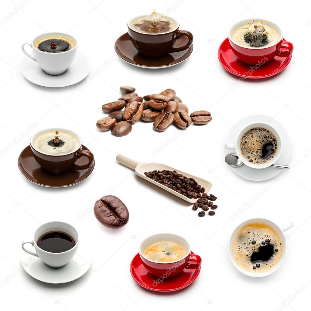 Coffee cup and coffee beans set collage