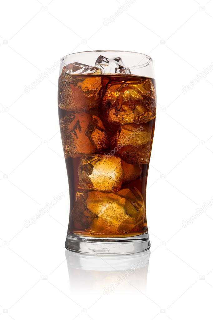 glass of cola drink with ice
