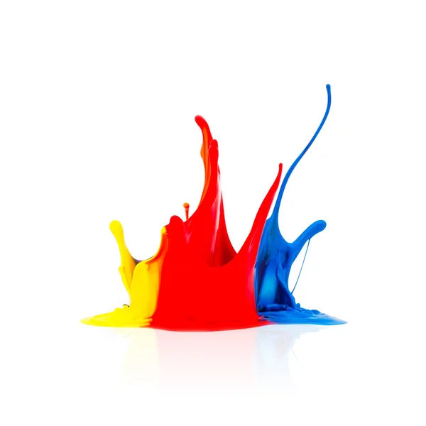 Colorful paint splashing isolated on white — Stock Photo, Image