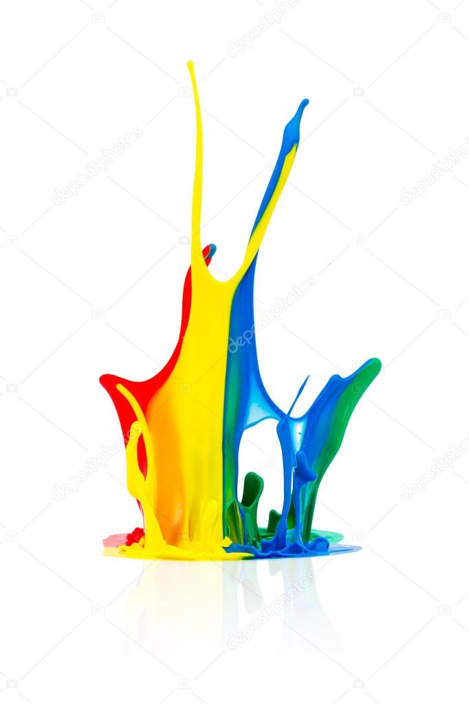 Colorful paint splashing on white