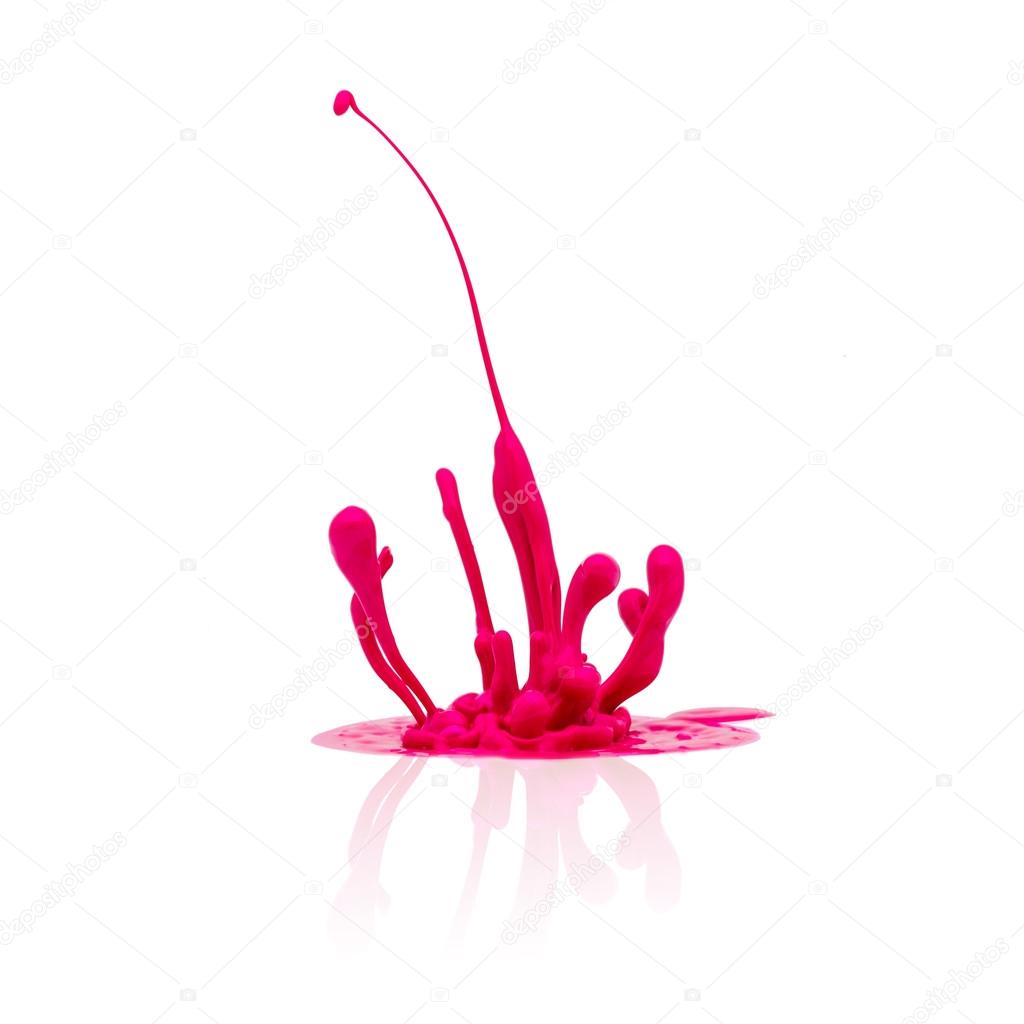 pink paint splashing isolated on white