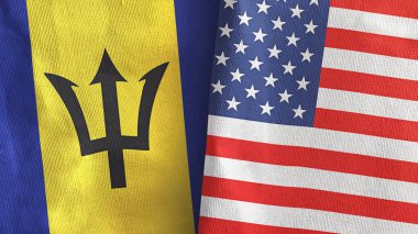 ABD ve Barbados 'un iki bayrağı tekstil kumaşı 3D.