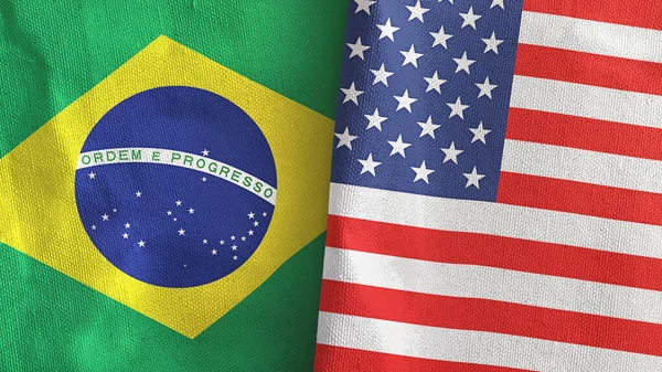 Ηνωμένες Πολιτείες και τη Βραζιλία δύο σημαίες ύφασμα 3D απόδοση — Φωτογραφία Αρχείου