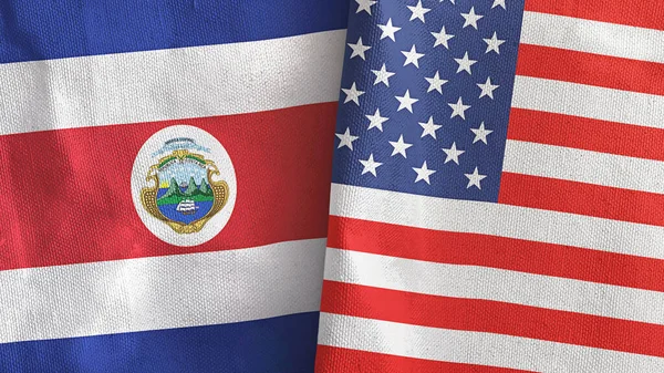 Estados Unidos e Costa Rica duas bandeiras de pano têxtil 3D renderização — Fotografia de Stock