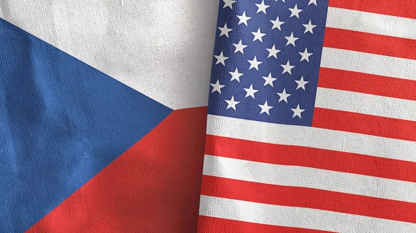 Estados Unidos y República Checa dos banderas de tela textil 3D renderizado — Foto de Stock