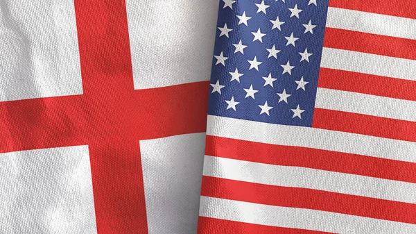 United States and England two flags textile cloth 3D rendering — Stock Photo, Image