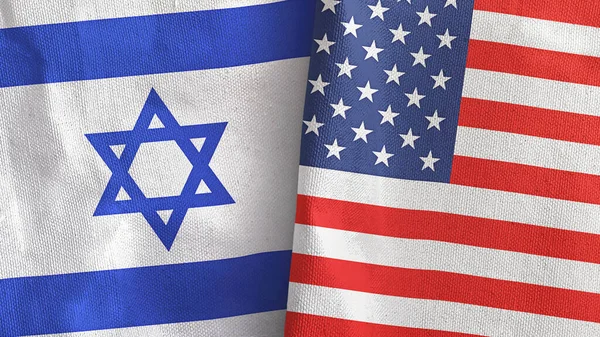 Stati Uniti e Israele due bandiere tessuto 3D rendering — Foto Stock
