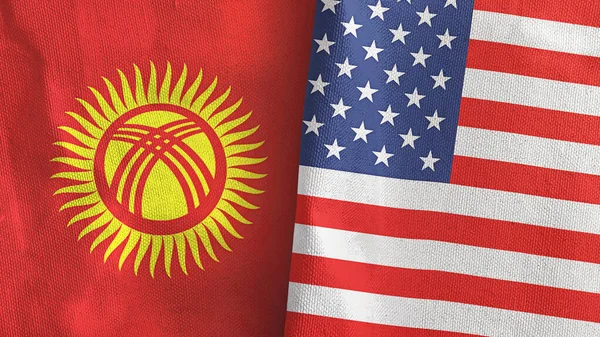 United States and Kyrgyzstan two flags textile cloth 3D rendering — Stock Photo, Image