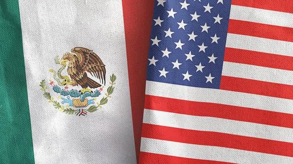 Birleşik Devletler ve Meksika iki bayrak tekstil kumaşı 3D görüntüleme — Stok fotoğraf