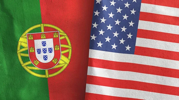 米国とポルトガルの2つのフラグ繊維布3Dレンダリング — ストック写真