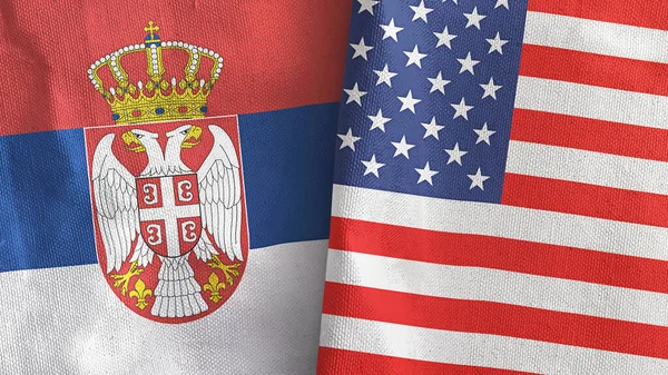 United States and Serbia two flags textil 3D rendering — Stock fotografie