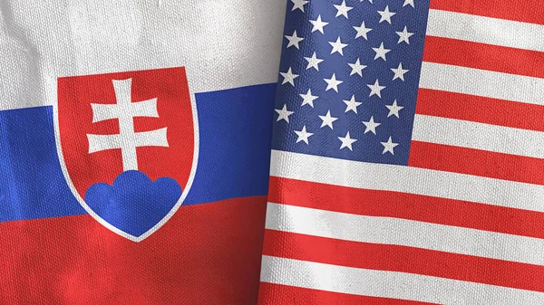 Spojené státy a Slovensko dvě vlajky textilní tkaniny 3D rendering — Stock fotografie