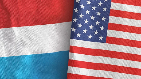 Stati Uniti e Lussemburgo due bandiere tessuto 3D rendering — Foto Stock
