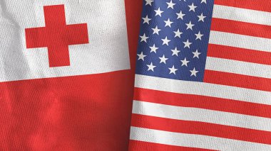 Birleşik Devletler ve Tonga 'nın iki bayrağı tekstil kumaşı 3D.