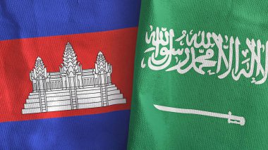 Suudi Arabistan ve Kamboçya iki bayrak tekstil kumaşı 3D