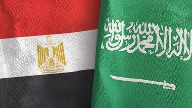 Suudi Arabistan ve Mısır 'da iki bayraklı tekstil kumaşı 3D.