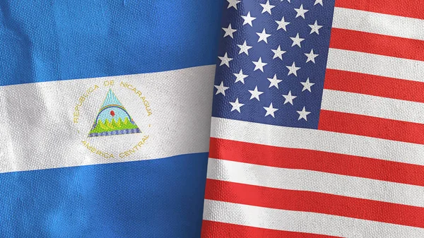 США і Нікарагуа два прапори текстильного одягу 3D рендеринга — стокове фото