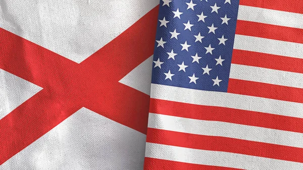 Estados Unidos e Irlanda do Norte duas bandeiras de pano têxtil 3D renderização — Fotografia de Stock