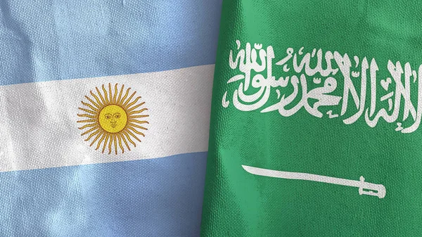 Saudi Arabia and Argentina two flags textile cloth 3D rendering — Stock Photo, Image