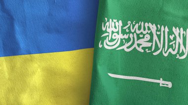 Suudi Arabistan ve Ukrayna 'da iki bayraklı tekstil kumaşı 3D