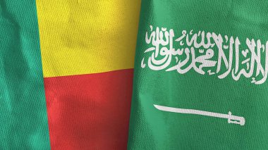 Suudi Arabistan ve Benin iki bayraklı tekstil kumaşı 3D.
